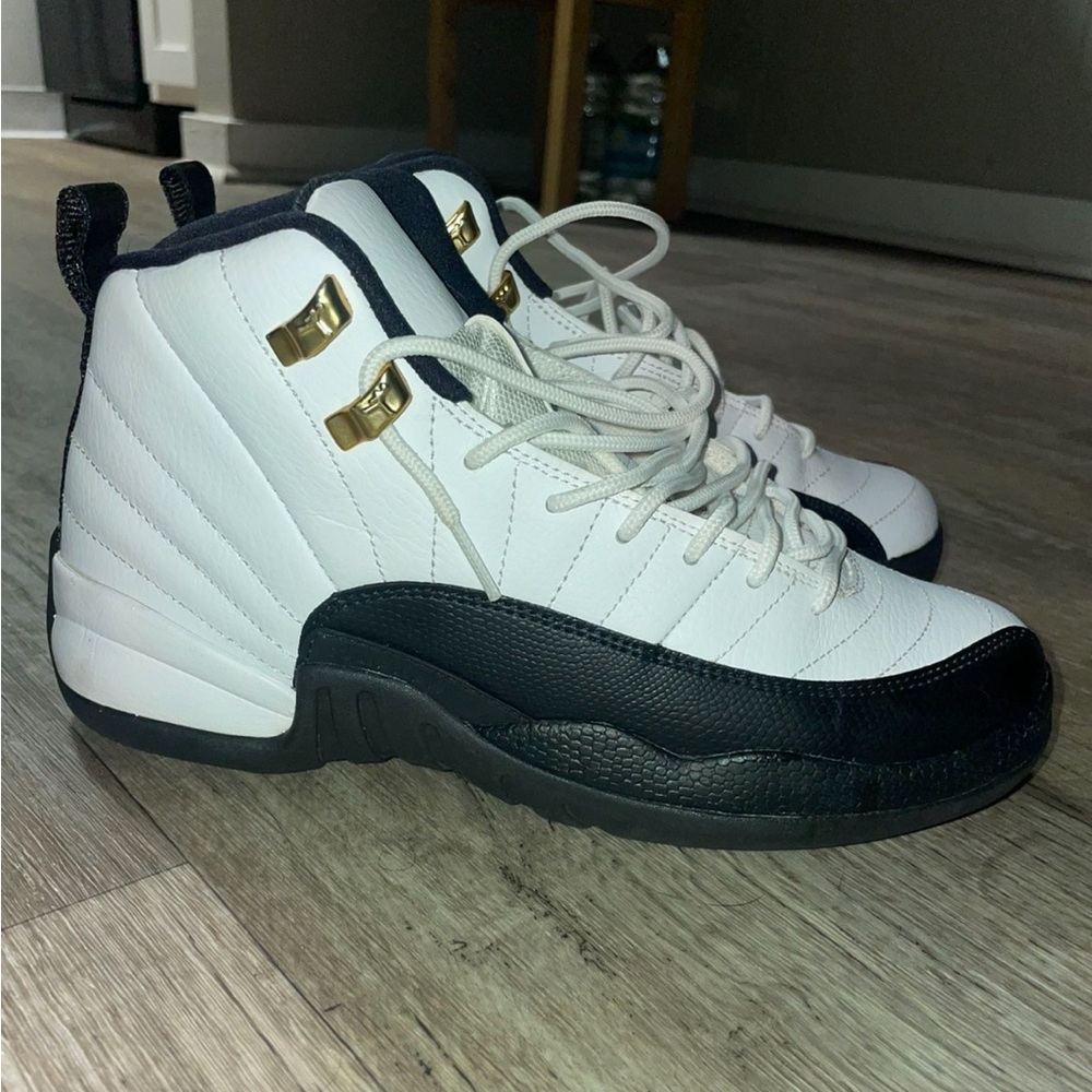 Jordan Kids White Black Gold Basketball Sneakers